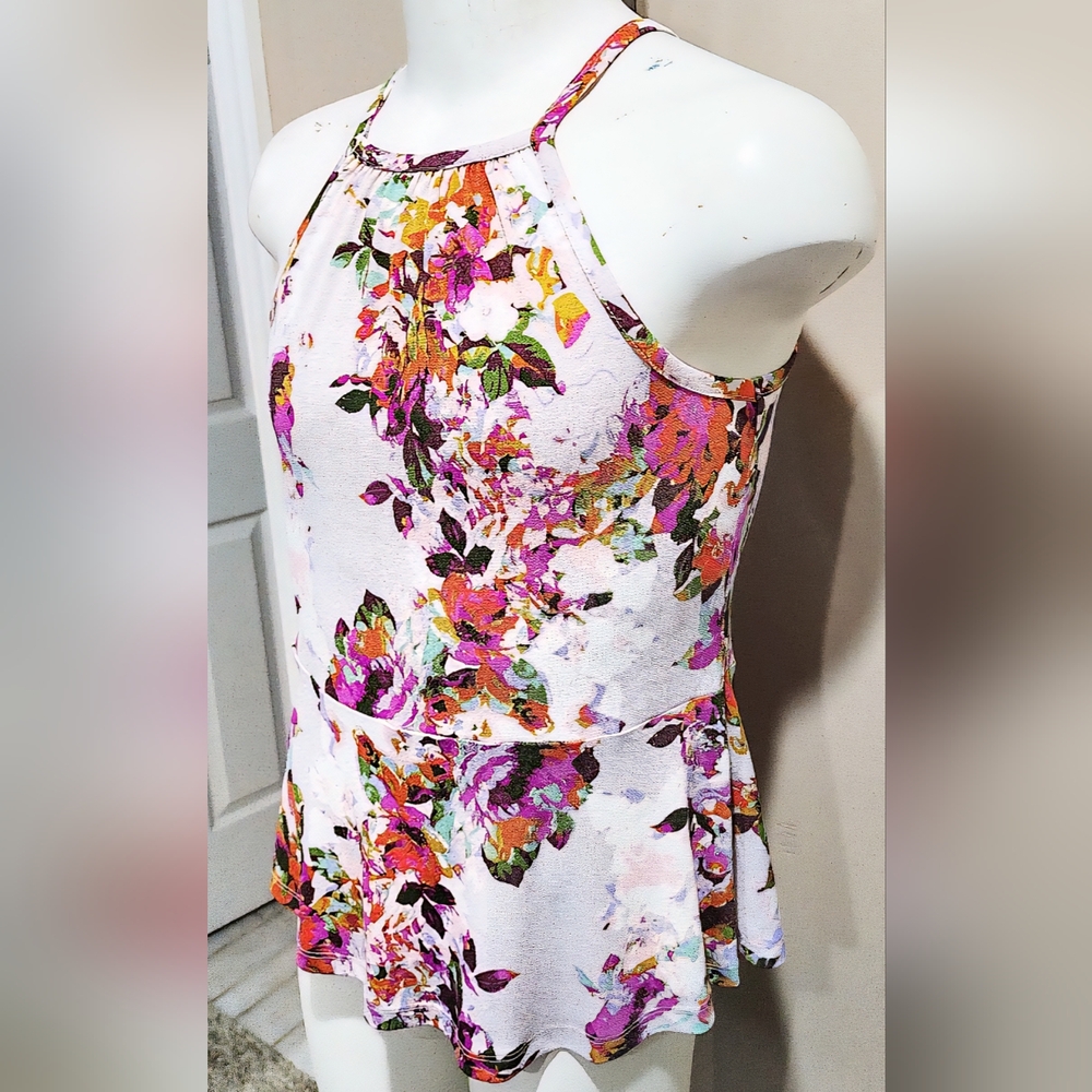 NWT The Limited Collection Floral Print Halter Peplum Hem Tank Top Size Large
